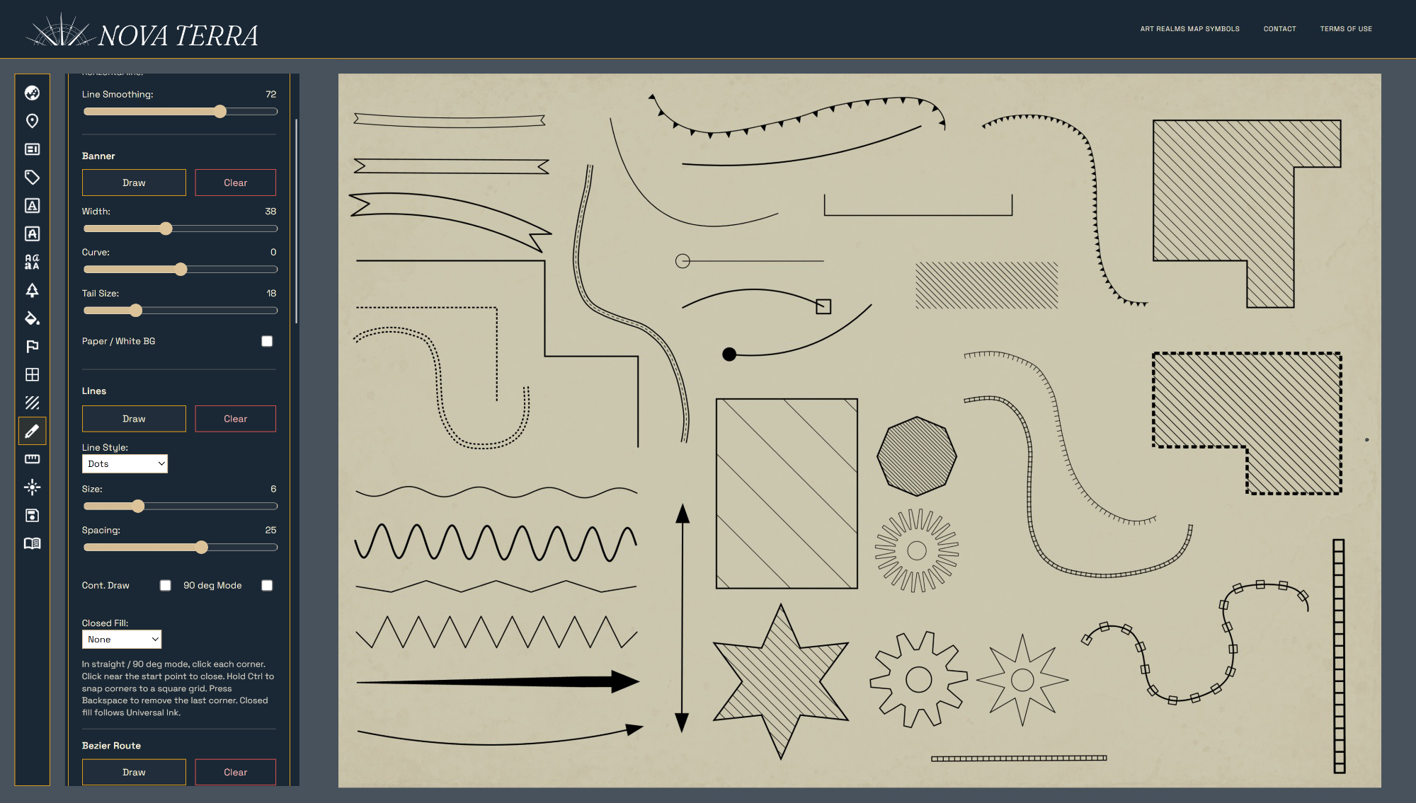 Nova Terra line and shape drawing tools